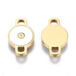 Real 14K Gold Plated 304 Stainless Steel Links Connectors, with Shell, Flat Round, Real 14K Gold Plated, 12.5x7.5x1.5mm, Hole: 1.5x1.5mm