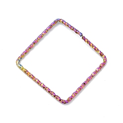 Rainbow Color 304 Stainless Steel Linking Rings, Textured, Square, Rainbow Color, 27x27x1mm