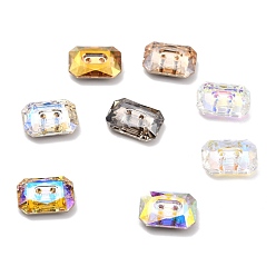 Mixed Color 2-Hole Rectangle Glass Rhinestone Buttons, Back Plated, Faceted, Mixed Color, 10x14x4mm, Hole: 1.2mm