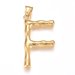 Letter F 304 colgantes de acero inoxidable, letra en forma de bambú, dorado, letter.f, 47x24.5x5 mm, agujero: 5x8 mm