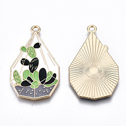 Colorful Eco-Friendly Alloy Enamel Pendants, Cadmium Free & Lead Free & Nickel Free, Pot Culture, Light Gold, Colorful, 33.5x20x1.2mm, Hole: 1.8mm