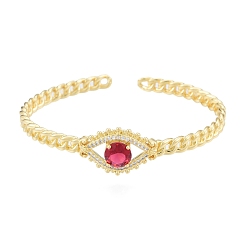 Cerise Cubic Zirconia Horse Eye Open Cuff Bangle, Real 18K Gold Plated Brass Jewelry for Women, Cerise, Inner Diameter: 2x2-3/8 inch(5.2x6.1cm)