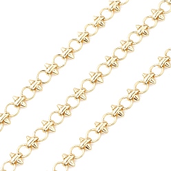 Real 18K Gold Plated Rack Plating Brass Ring & Spike Link Chain, Lead Free & Cadmium Free, Unwelded, with Spool, Real 18K Gold Plated, 6x7x3.5mm, 6x6x1.5mm
