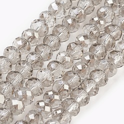 Gainsboro Electroplate Glass Beads Strands, Half Plated, Faceted, Rondelle, Gainsboro, 6x4~5mm, Hole: 0.8~1mm, about 88~92pcs/strand, 15.5 inch~16 inch(39~45cm)