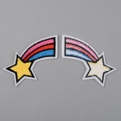 Colorful Computerized Embroidery Cloth Iron on/Sew on Patches, Appliques, Costume Accessories, Shooting Star, Colorful, 41x77x1.5mm