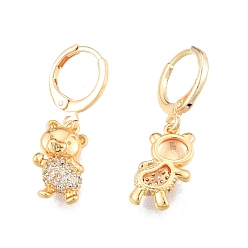Real 18K Gold Plated Clear Cubic Zirconia Bear Dangle Leverback Earrings, Brass Jewelry for Women, Cadmium Free & Nickel Free & Lead Free, Real 18K Gold Plated, 29mm, Pin: 1mm