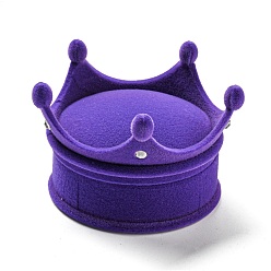 Purple Flocking Plastic Crown Finger Ring Boxes, for Valentine's Day Gift Wrapping, with Sponge Inside, Purple, 6.7x6.5x4.5cm, Inner Diameter: 5.1cm