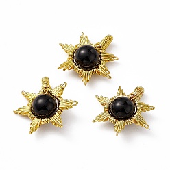 Obsidian Natural Obsidian Pendants, Sun Charms, with Rack Plating Golden Tone Brass Findings, Cadmium Free & Lead Free, 26~28x24~28x10mm, Hole: 2x4mm