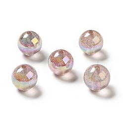 Rosa Oscura Perlas de acrílico iridiscentes arcoíris transparentes chapadas en uv, perlas de brillo, rondo, de color rosa oscuro, 15.5~16x15.5 mm, agujero: 2.6~2.7 mm