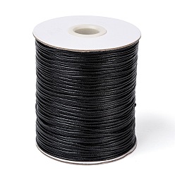 Черный Корейские вощеные полиэфирные шнуры, шарик шнур, чёрные, 1.2 мм, около 185 ярдов / рулон