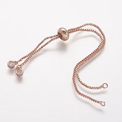 Real Rose Gold Plated Rack Plating Brass Chain Bracelet Making, with Rhinestone, Long-Lasting Plated, Slider Bracelets Making, Cadmium Free & Lead Free, Real Rose Gold Plated, Single Chain Length: about 115~120mm