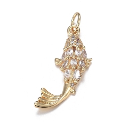 Real 18K Gold Plated Brass Micro Clear Cubic Zirconia Pendants, Long-Lasting Plated, Fish Shape, Real 18K Gold Plated, 23.5x8x4.5mm, Hole: 3.5mm