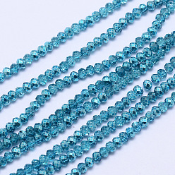 Deep Sky Blue Faceted Rondelle Transparent Painted Glass Beads Strands, Deep Sky Blue, 3x2.5mm, Hole: 0.8mm, 180~185pcs/strand, 17.5 inch