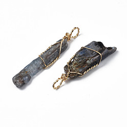 Kyanite Natural Kyanite Gemstone Big Pendants, with Rack Plating Light Gold Tone Brass Wires Wrapped, Nuggets, 42~56.5x9~13x4~8.5mm, Hole: 3.5~5mm