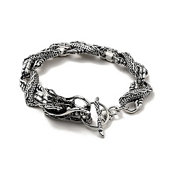 Antique Silver Men's Alloy Infinity Link Chain Bracelet with Dragon Head Clasp, Gothic Metal Jewelry, Antique Silver, 8-3/4 inch(22.2cm)