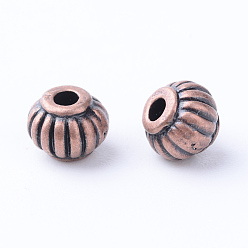 Red Copper Tibetan Style Alloy Spacer Beads, Rondelle, Cadmium Free & Nickel Free & Lead Free, Red Copper, 5x4mm, Hole: 1mm, about 3400pcs/1000g