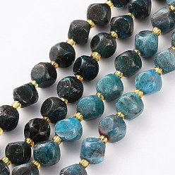 Apatite Perles naturelles apatite brins, avec des perles de rocaille, dés célestes à six faces, teint, facette, 8~8.5x8~8.5mm, Trou: 1mm, Environ 21 pcs/chapelet, 7.99 pouce (20.3 cm)