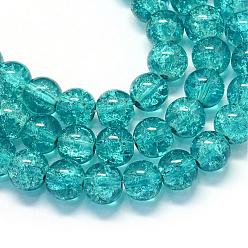 Dark Cyan Baking Painted Transparent Crackle Glass Round Bead Strands, Dark Cyan, 4.5~5mm, Hole: 1mm, about 210pcs/strand, 31.4 inch