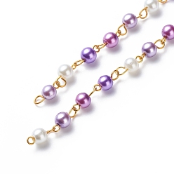 Violet Bleu Chaînes à perles en verre perlées à la main, avec épingle à œil en laiton, non soudée, bleu violet, 13x6mm, environ 3.28 pieds (1 m)/fil