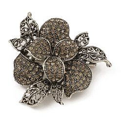 Antique Silver Alloy Rhinestone Brooch Pins,  Flower Badge for Clothes Backpack, Antique Silver, 54.5x52.5x7.5mm