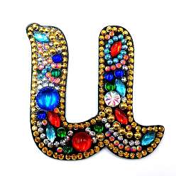 Letter U DIY Colorful Initial Letter Keychain Diamond Painting Kits, Including Acrylic Board, Bead Chain, Clasps, Resin Rhinestones, Pen, Tray & Glue Clay, Letter.U, 60x50mm