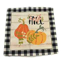 Pumpkin Burlap Autumn Theme Pillow Case, Square Cushion Cover, for Sofa Bed Decoration, Pumpkin Pattern, 45x45x0.5cm