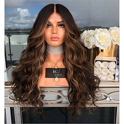 Coconut Brown Long Wigs, Womens Sexy Ombre Party Curly Hair, Synthetic Wig, Heat Resistant High Temperature Fiber, Coconut Brown, 25.6 inch(65cm)
