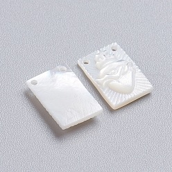 Cáscara Blanca Encantos de concha de nácar blanco natural, Rectángulo, 11x8x2 mm, agujero: 0.8 mm