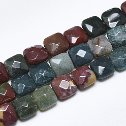 Indian Agate Natural Indian Agate Beads Strands, Faceted, Square, 8~8.5x8~8.5x5mm, Hole: 1mm, about 25pcs/strand, 8.0''