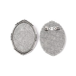 Antique Silver Oval Tibetan Style Brooch Cabochon Settings, with Iron Back Bar Pins, Cadmium Free & Lead Free, Antique Silver, Tray: 40x30mm, 49x35x7mm