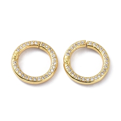 Real 18K Gold Plated Eco-Friendly Brass Micro Pave Clear Cubic Zirconia Twister Clasps, Ring, Real 18K Gold Plated, 15.5x15.5x3.5mm