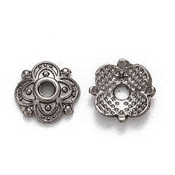 Gunmetal 4-Petal Tibetan Style Alloy Flower Bead Caps, Cadmium Free & Lead Free, Gunmetal, 8x8x2mm, Hole: 2mm