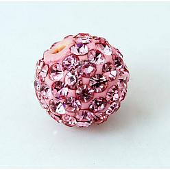 Light Rose Polymer Clay Rhinestone Beads, Pave Disco Ball Beads, Grade A, Half Drilled, Round, Light Rose, PP9(1.5.~1.6mm), 6mm, Hole: 1.2mm