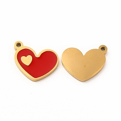 Red Ion Plating(IP) 304 Stainless Steel Enamel Charms, Heart, Red, 13x10x1mm, Hole: 1.2mm
