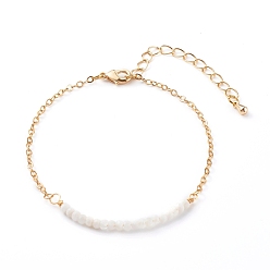 Rainbow Moonstone June Birthstone Natural Rainbow Moonstone Beaded Bracelets, with Brass Cable Chains, Faceted Round, Golden, 7-1/4 inch(18.5cm)