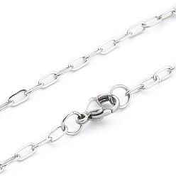 Stainless Steel Color 304 Stainless Steel Paperclip Chain, Drawn Elongated Cable Chain Necklaces, with Lobster Claw Clasps, Stainless Steel Color, 16 inch(40.5cm)