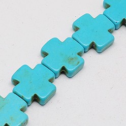 Dark Turquoise Synthetic Turquoise Beads Strands, Dyed, Greek Cross, Dark Turquoise, 20x20x5mm, Hole: 1mm, about 262pcs/1000g