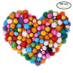 Mixed Color Handmade DIY Doll Craft Pom Pom Yarn Pom Pom Balls, with Metallic Cord, Mixed Color, 12mm, 120pcs, 25mm, 120pcs, 30mm, 120pcs, 360pcs/set