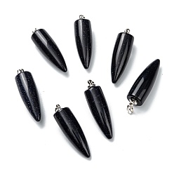 Blue Goldstone Synthetic Blue Goldstone Pendants, with Platinum Brass Findings, Bullet, 32~35x10~11mm, Hole: 7X3mm
