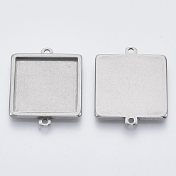 Stainless Steel Color 304 Stainless Steel Cabochon Connector Settings, Plain Edge Bezel Cups, Square, Stainless Steel Color, Tray: 20x20mm, 29x23x2.2mm, Hole: 1.8mm