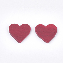 Crimson Painted Wood Cabochons, Heart, Crimson, 18~19x20.5x2mm