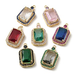 Mixed Color Brass with K9 Glass & Rhinestone Pendants, Light Gold, Rectangle Charms, Mixed Color, 22.5x13x8mm, Hole: 1.4mm