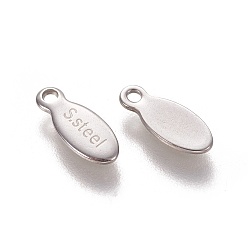 Stainless Steel Color 304 Stainless Steel Charms, Chain Extender Teardrop, Oval with Word Steel, Stainless Steel Color, 10x4x0.9mm, Hole: 1.2mm