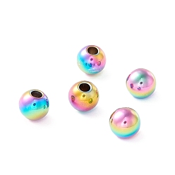 Rainbow Color Ion Plating(IP) 202 Stainless Steel Beads, Half Drilled, Round, Rainbow Color, 6x5.5mm, Half Hole: 2mm