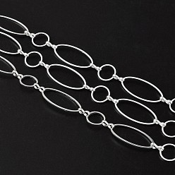 Silver Brass Handmade Chains, Unwelded, with Spool, Silver Color Plated, 10mm wide, 10-25mm long, 1mm thick, about 32.8 Feet(10m)/roll