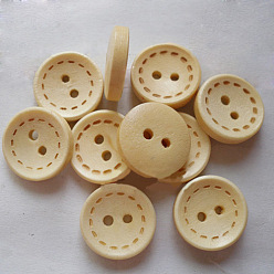 BurlyWood Pintado botón de costura básica 2 hoyos, Botones de madera, burlywood, sobre 15 mm de diámetro, 100 unidades / bolsa