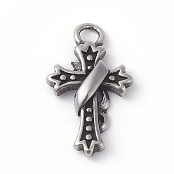 Antique Silver 316 Surgical Stainless Steel Pendants, Cross, Antique Silver, 10.5x17.5x3mm, Hole: 2.2mm