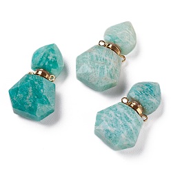 Amazonite Hexagon Natural Amazonite Perfume Bottle Pendants, with 304 Stainless Steel Findings, Faceted, Golden, 27~27.5x16~17x8mm, Hole: 1.4mm, Capacity: 0.1ml(0.00fl. oz)