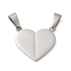 Stainless Steel Color 304 Stainless Steel Split Pendants, Couple Pendants, Heart Charm, Stainless Steel Color, 23x24.2x3mm, Hole: 9x5.5mm