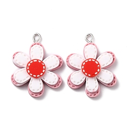 Red Resin Pendants, with Platinum Iron Peg Bail, Flower, Red, 30.5x23x6mm, Hole: 2mm